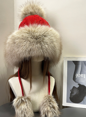 复古大头围2026新年红色麦穗针织护耳帽女秋冬保暖圣诞氛围感帽子