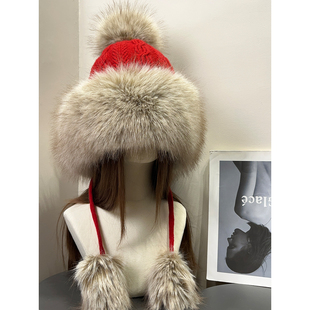 复古大头围2026新年红色麦穗针织护耳帽女秋冬保暖圣诞氛围感帽子