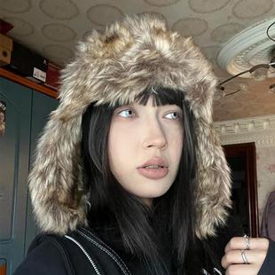 复古阿勒泰川西皮质加厚毛绒雷锋帽男女秋冬保暖东北护耳上翻帽子