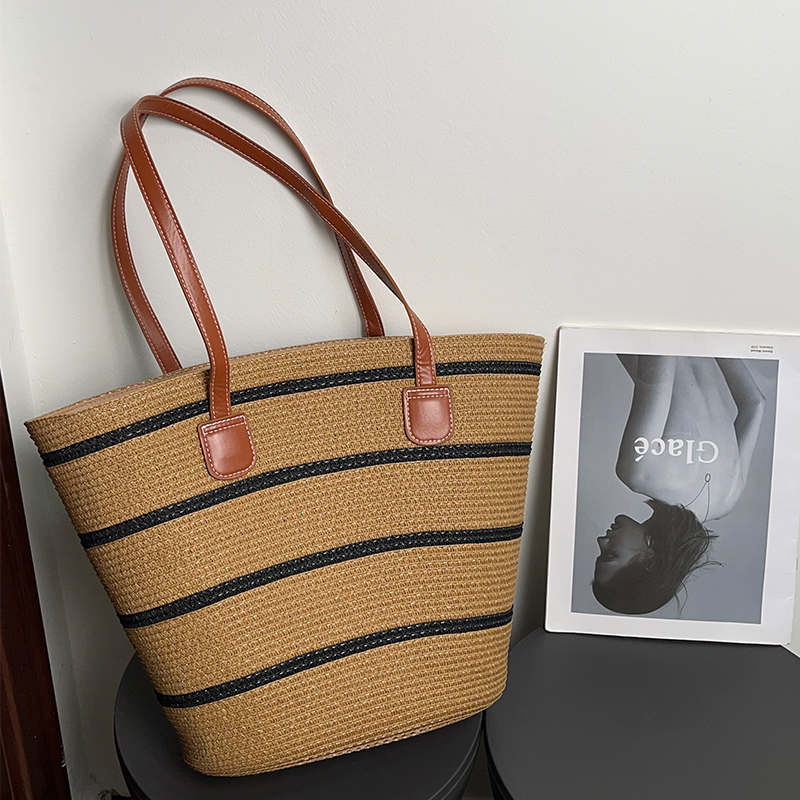 小众巴拿马草编大容量托特包女春夏度假风手提包百搭单肩包大包潮