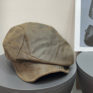 秋季 古早复古重工擦染大头围贝雷帽女褶皱百搭宽檐显脸小画家帽子