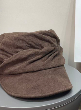 日系复古毛呢褶皱贝雷帽女秋冬保暖百搭显脸小大头围百搭报童帽子