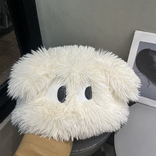 方圆脸秋冬可爱卡通小狗套头帽女耳朵毛绒头套保暖护耳卡通帽子潮