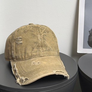 大头围水洗做旧破洞棒球帽女2025春新款 防晒复古百搭鸭舌帽子男潮