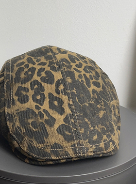 美式复古豹纹鸭舌前进帽女千禧辣妹百搭显脸小街头时髦贝雷帽子潮