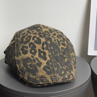 美式 复古豹纹鸭舌前进帽女千禧辣妹百搭显脸小街头时髦贝雷帽子潮
