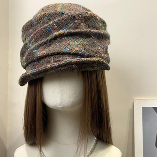 日系复古毛呢褶皱报童帽女秋冬百搭保暖翻檐显脸小文艺贝雷帽子潮