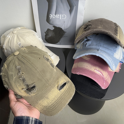 美式复古大头围水洗破洞棒球帽男女做旧磨毛防晒显脸小鸭舌帽子潮