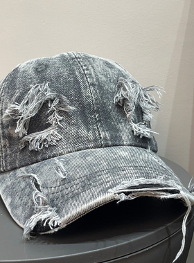 大头围复古重工破洞牛仔棒球帽女春夏磨毛遮阳显脸小鸭舌帽子男潮