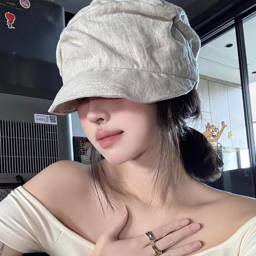 大头围复古褶皱钢丝棉麻堆堆帽女夏遮阳透气春秋显脸小贝雷帽子潮