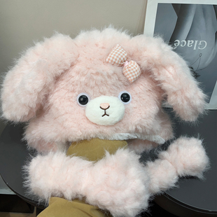 可爱小狗耳朵会动毛绒雷锋帽女秋冬加厚保暖大头围显脸小护耳帽子