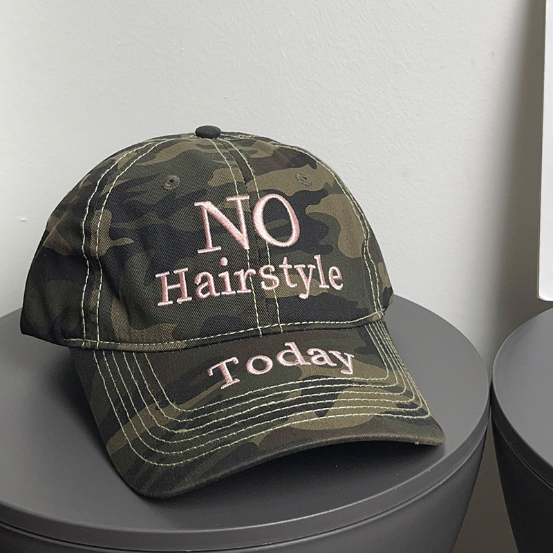 大头围户外复古迷彩刺绣鸭舌帽子