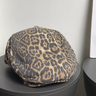 大头围新款 辣妹显脸小贝雷帽子潮酷 古早复古豹纹前进帽女时髦美式