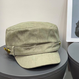 日系复古纽扣平顶贝雷帽女秋冬百搭休闲时髦显脸小文艺画家帽子潮