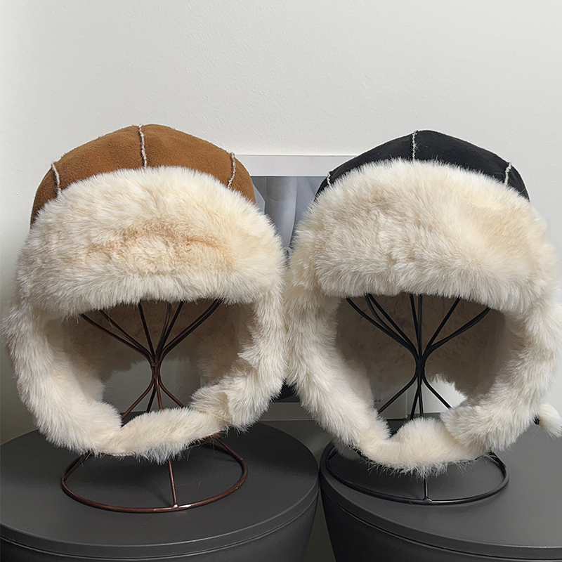 复古麂皮高级保暖羊绒雷锋帽女秋冬阿勒泰雪山防寒护脸护耳帽子男