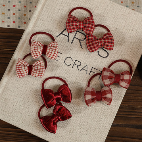 儿童甜美充棉格子蝴蝶结