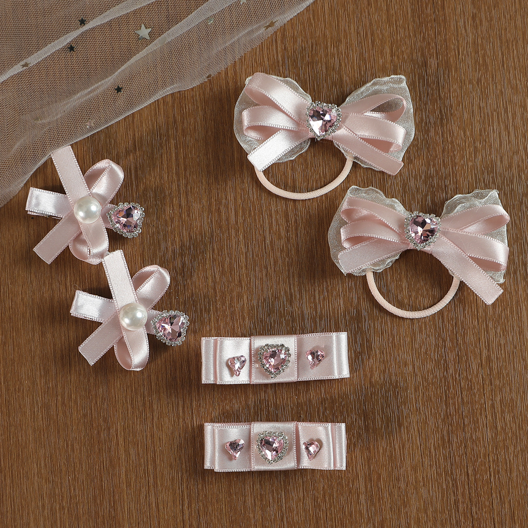 儿童韩版水钻爱心蝴蝶结发夹发圈女童甜美公主风碎发夹头饰发饰