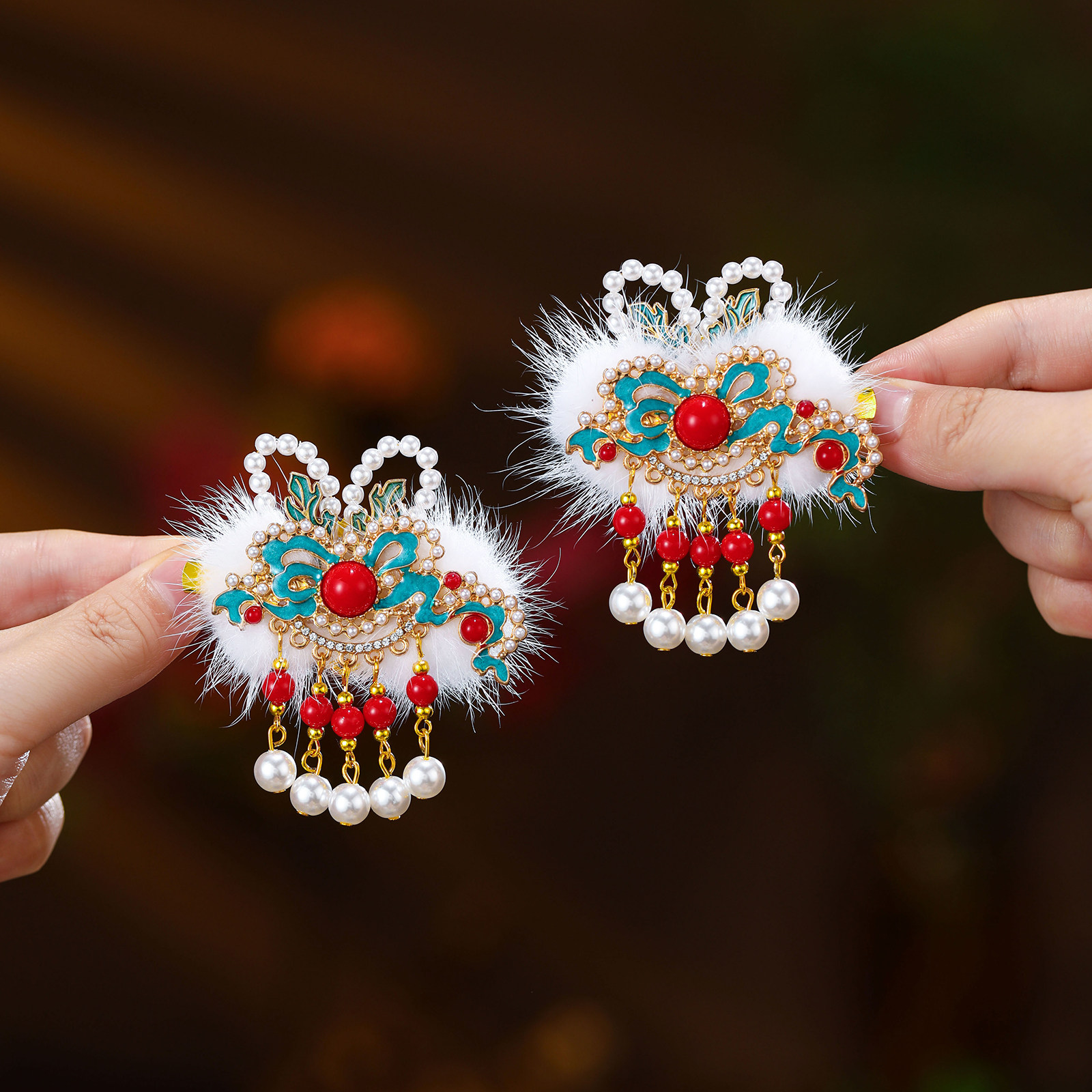 儿童国风清新烧蓝蝴蝶毛球对夹发饰女童过年春节汉服拜年纳福发饰,童装/婴儿装/亲子装,发饰,淘宝优惠券,粉丝福利购,淘宝优惠卷