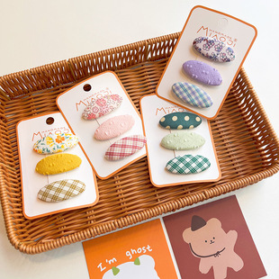 韩版儿童发夹布艺碎花椭圆三件套发卡小女孩碎发点点可爱BB夹发饰