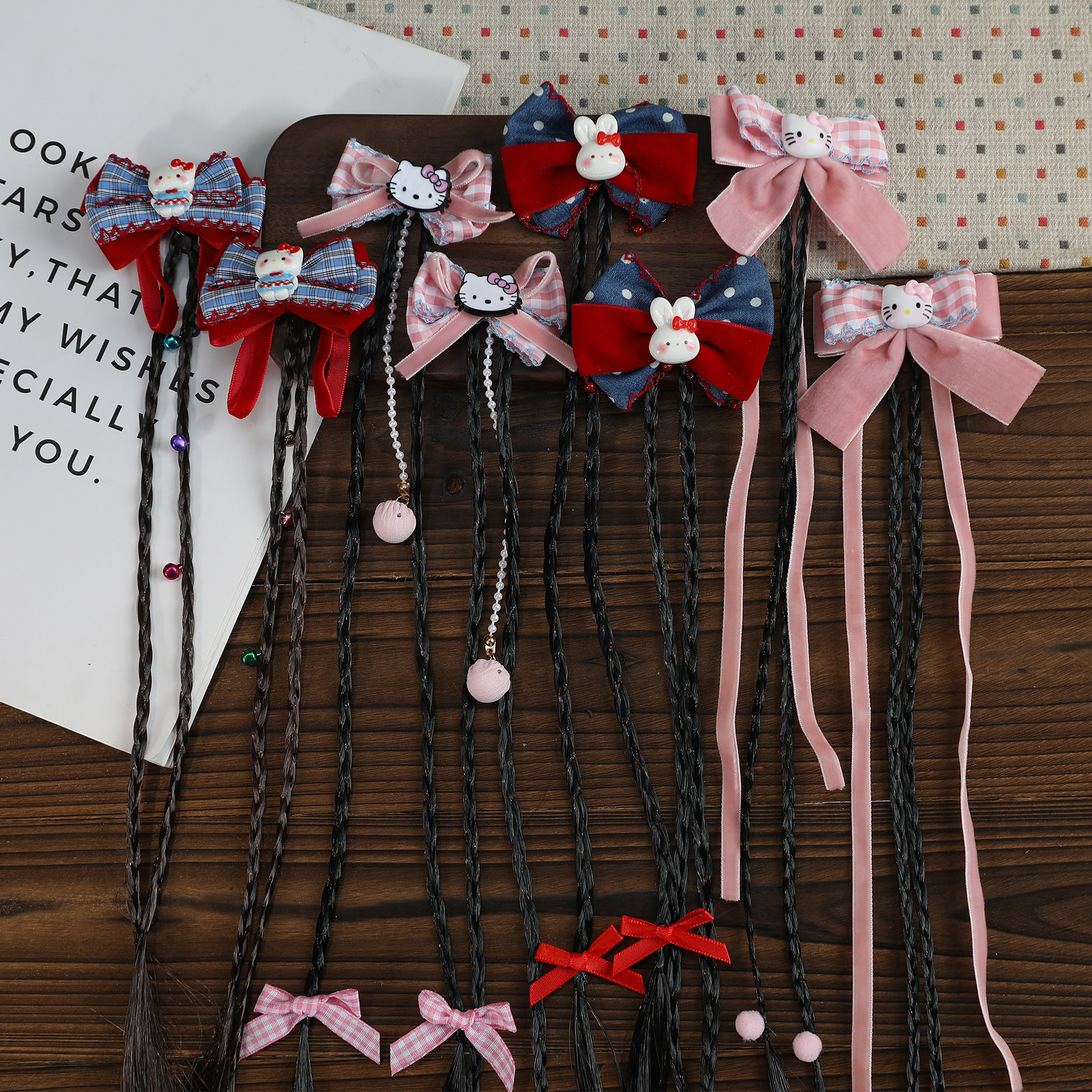 儿童卡通蝴蝶结假发辫发夹