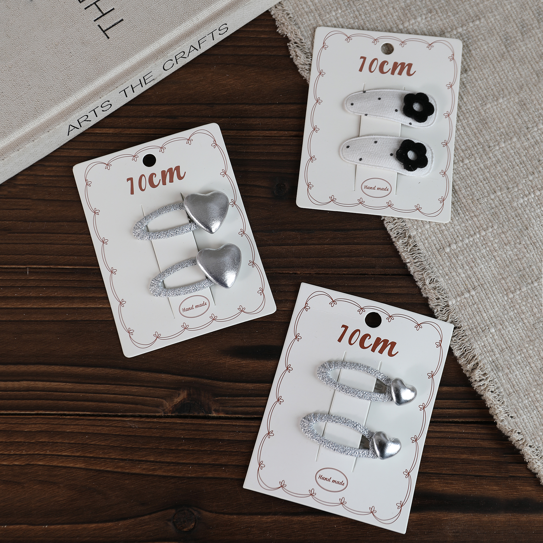 韩系紫色布艺花朵纽扣发夹