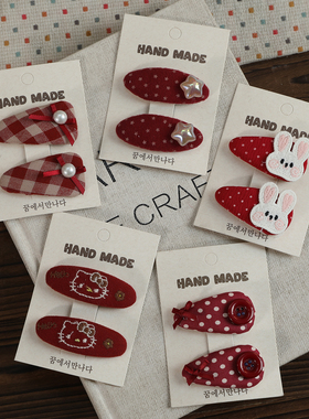 儿童卡通BB夹百搭蝴蝶结发夹女童红色系波点布艺刘海夹甜美发饰