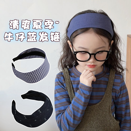 儿童牛仔宽边蝴蝶结发箍女显高颅顶压发头箍女童不勒头发卡子发饰