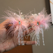 儿童蓬松羽毛水钻发饰女童甜美边夹后脑勺发卡宝宝表演头饰发饰