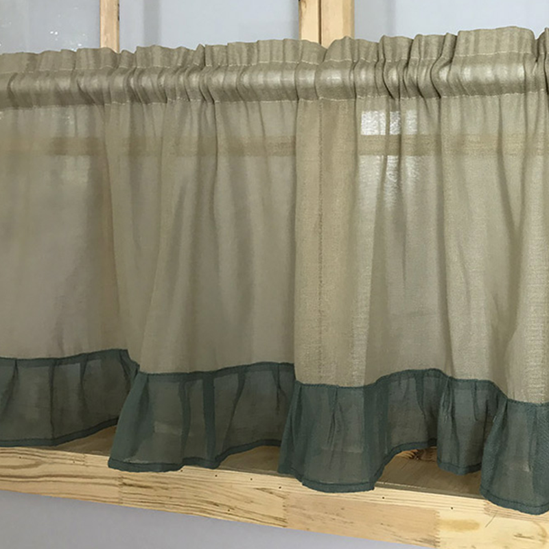 免打半孔遮光短帘棉麻墨绿拼接半帘卧室帘飘窗小橱柜遮挡帘隔断帘