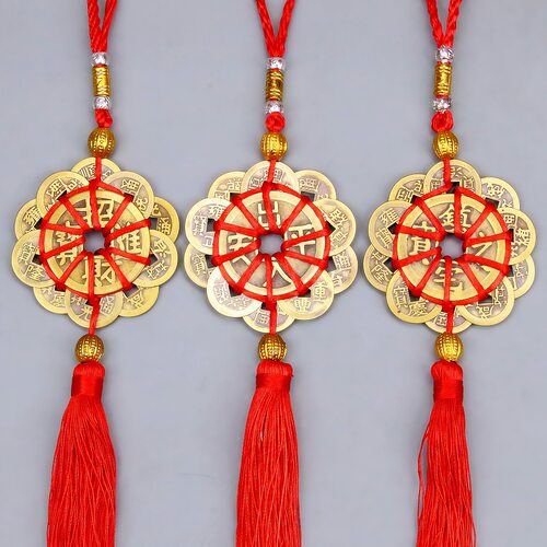 真铜梅花十帝钱吊绳挂件铜钱汽车批发出入平安祈福车载挂饰车内