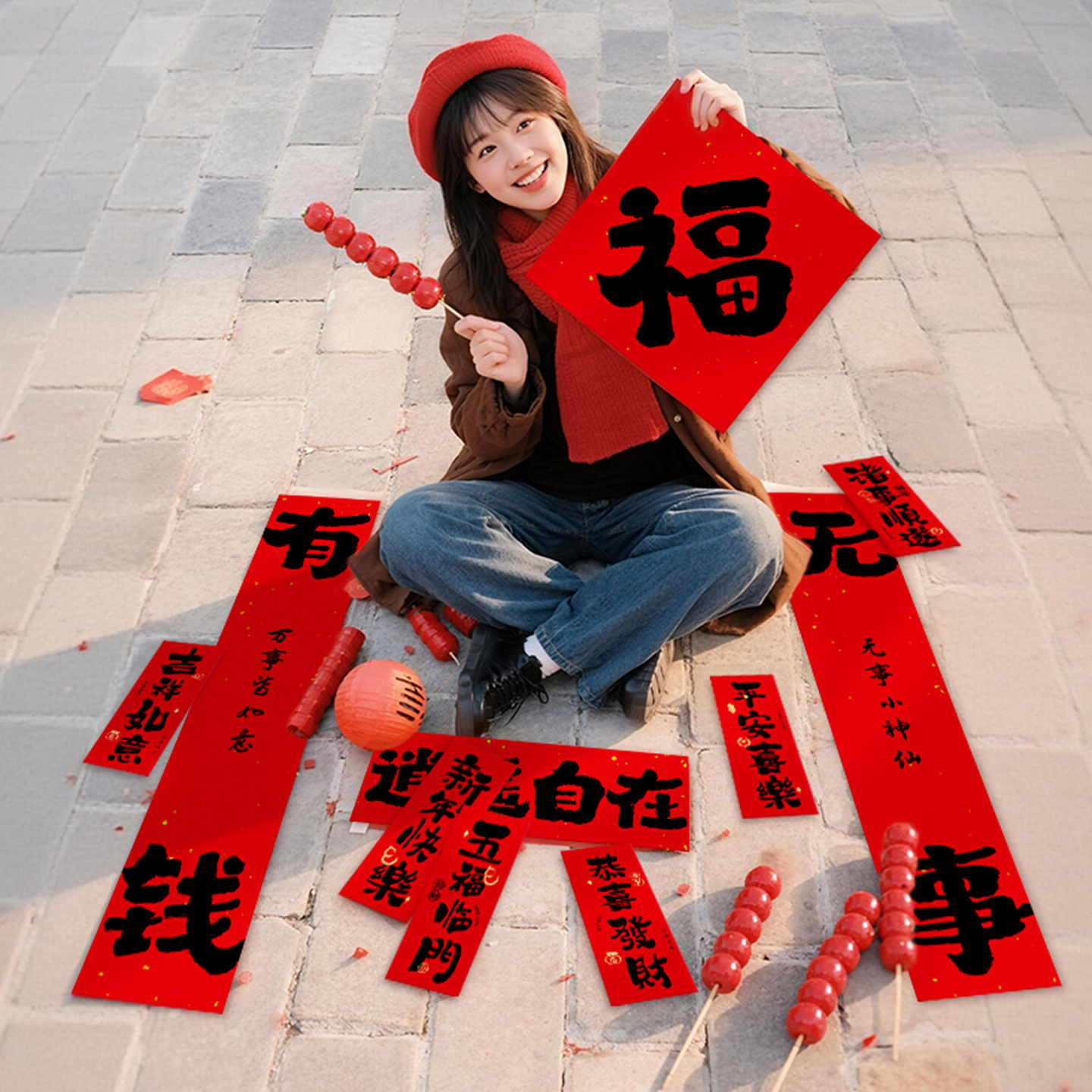 2026过年拍照道具手持小对联迷你小号福字元旦新年聚会手举牌布置