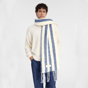 2025秋冬新款 条纹马海毛大披肩男女通用围脖 羊驼毛围巾秋冬新款