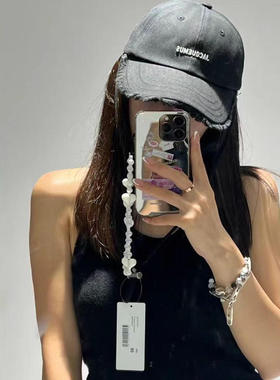 新款jacquemus磨边抽绳棒球帽毛边流苏遮阳防晒鸭舌帽带防风绳男