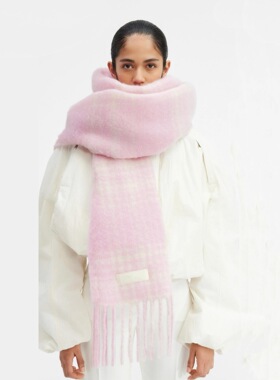 2025秋冬新款Jacquemus羊驼围巾女复古安可拉红格纹披肩保暖羊毛