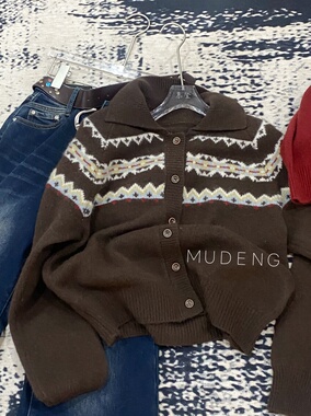 25秋冬新款复古韩系宽松显瘦百搭羊毛翻领针织开衫女毛衣外套上衣