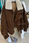 MUDENG 复古植绒牛仔羊羔绒领90白鹅绒羽绒服派克服女冬外套新
