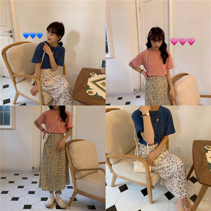 夏装日系新款女装2019碎花时尚打底百搭T+高腰抽绳中长百褶半身裙|ruв категории Женская одежда, юбка - от Buy2taobao.com для оказания профессиональной услуги покупки агента Taobao