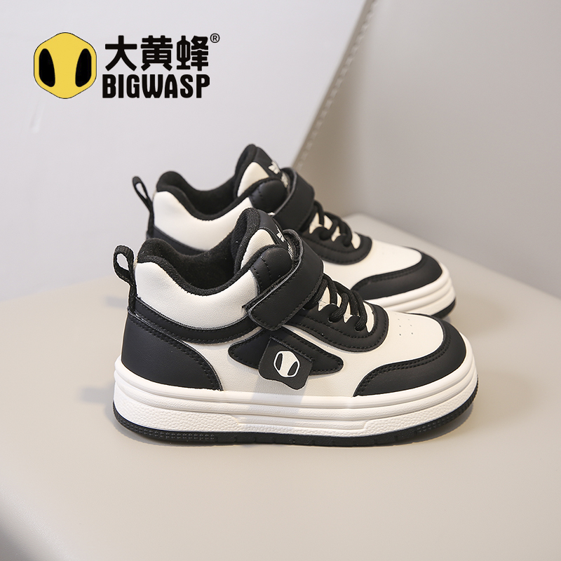 大黄蜂男童鞋子2025冬季新款加绒薄绒男孩皮面运动鞋儿童二棉鞋女