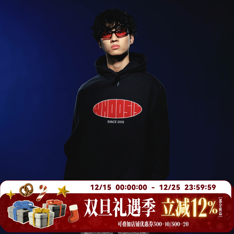 WHOOSIS（不知其名）丝绒贴布刺绣帽衫连帽卫衣秋季男女校园宽松