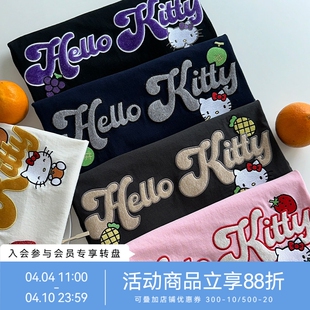 WHOOSIS HELLO KITTY官方联名 t恤夏休闲情侣男女 水果刺绣短袖