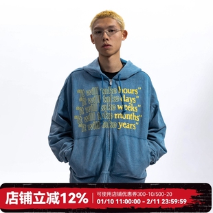 WHOOSIS(不知其名)需要时间发泡印花水洗破坏拉链帽衫卫衣男女