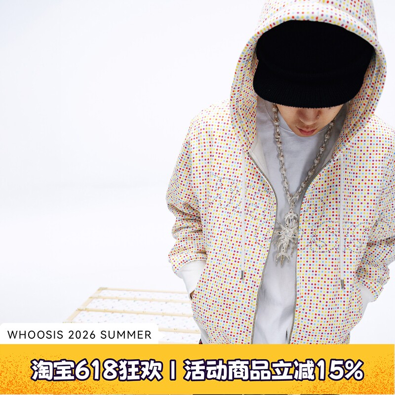 WHOOSIS(不知其名)糖果波点满印logo烫钻拉链帽衫外套春季男女