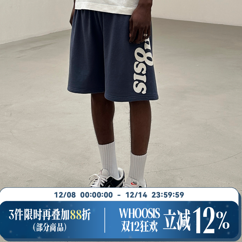 WHOOSIS（不知其名）竖排基础logo短卫裤美式运动休闲夏季百搭男