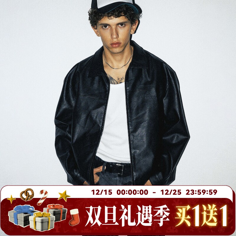 【超人SUPERMAN联名】WHOOSIS 超人LOGO压印皮衣外套美式街头男潮