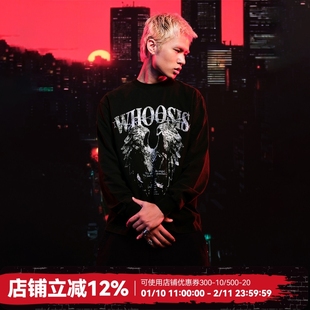 WHOOSIS(不知其名)荆棘天使水洗长袖T恤秋季美式街头休闲男女潮
