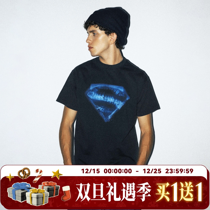 【超人SUPERMAN联名】WHOOSIS 超人X光logo水洗短袖T恤夏季美式男