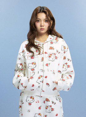 【HELLO KITTY官方联名】WHOOSIS 烫钻满印女款拉链帽衫外套休闲