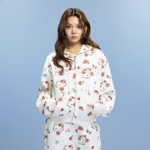 【HELLO KITTY官方联名】WHOOSIS 烫钻满印女款拉链帽衫外套休闲