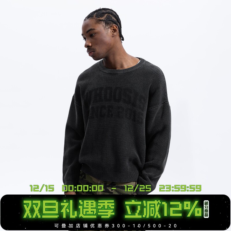 WHOOSIS（不知其名）水磨做旧圆领毛衣秋冬百搭美式复古街头男女