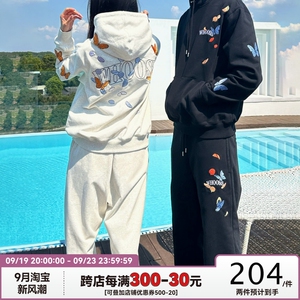 WHOOSIS（不知其名）蝴蝶花瓣刺绣卫裤长裤子直筒休闲秋冬男校园